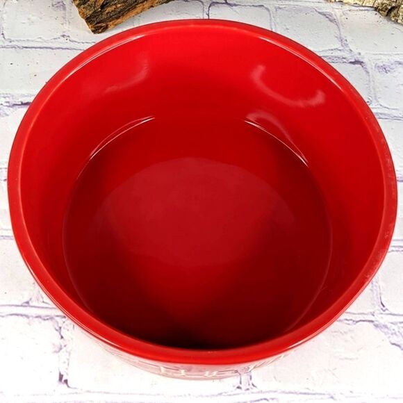 Rae Dunn DECK THE PAWS Extra Large 8" Red Ceramic Pet Bowl Dog Food Dish - Picture 2 of 5